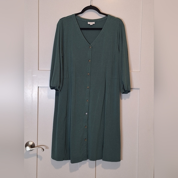 J. Jill Dresses & Skirts - J. Jill Button Down Front Midi Dress Stretch 3/4 Sleeve Green Size Large